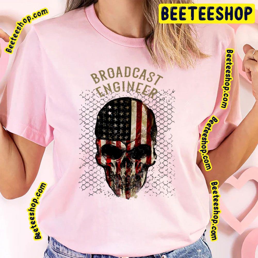 Skull American Flag Broadcast Beeteeshop Trending Unisex T-Shirt