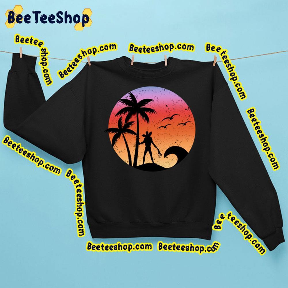 Sunset Demogorgon Stranger Things Funny Beach Palms Vintage Design Beeteeshop Trending Unisex Sweatshirt