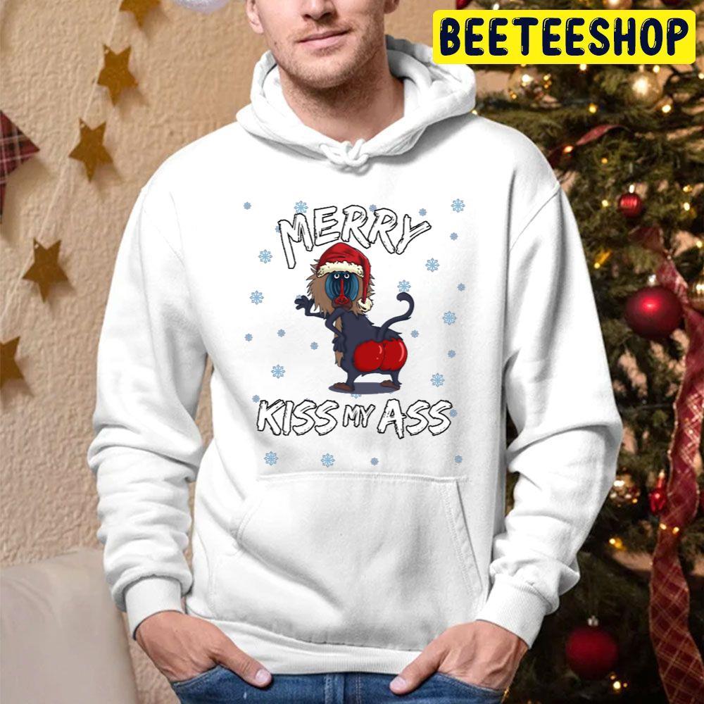 Ugly Christmas Baboon Merry Kiss My Ass Beeteeshop Trending Unisex Hoodie