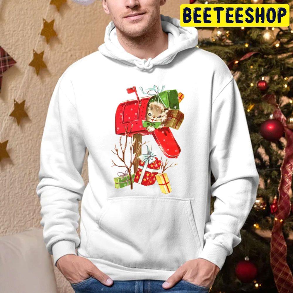 Vintage Christmas Kitten In A Mailbox Beeteeshop Trending Unisex Hoodie