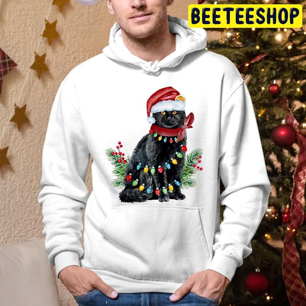 Watercolor Black Cat What Christmas Tree Beeteeshop Trending Unisex Hoodie