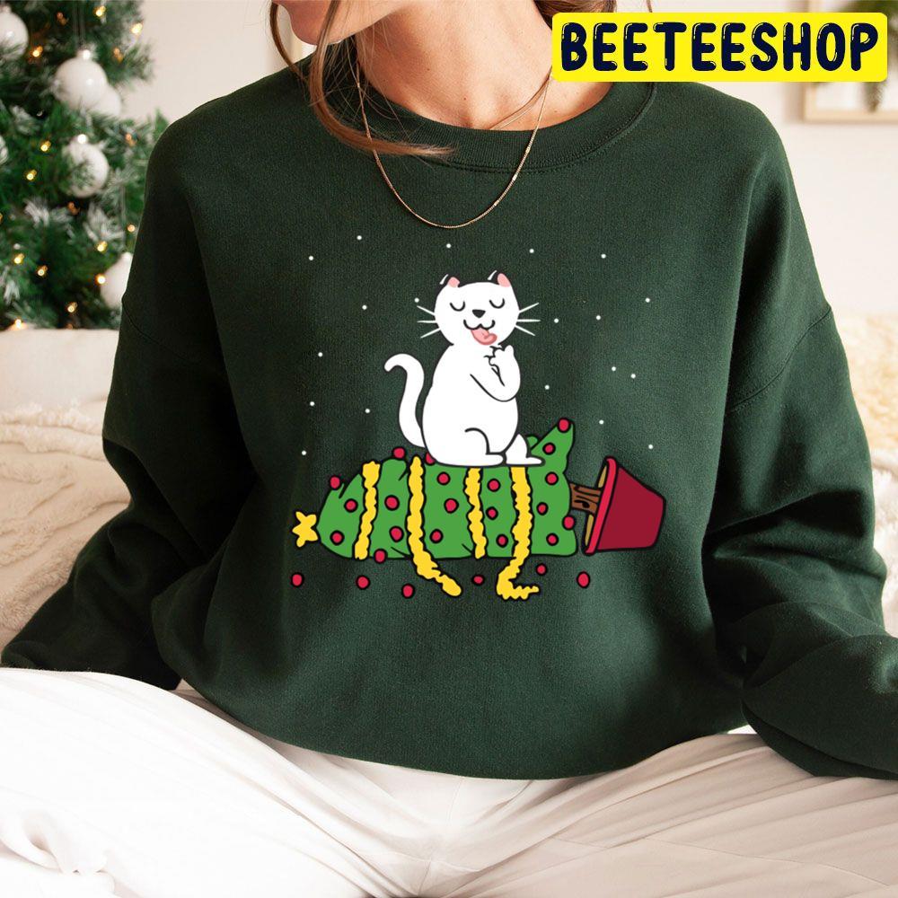 White Cat Knocked The Christmas Tree Beeteeshop Trending Unisex Sweatshirt